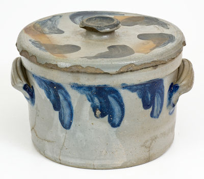 Cobalt-Decorated JOHN BELL / WAYNESBORO, PA Stoneware Cake Crock with Lid