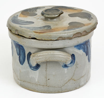 Cobalt-Decorated JOHN BELL / WAYNESBORO, PA Stoneware Cake Crock with Lid