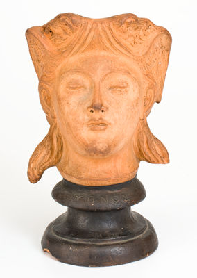 Extremely Rare Terra Cotta Face Vase, Inscribed "Bell / Fecit 1875," probably Joseph Bell, Muskingum County, Ohio