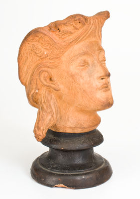 Extremely Rare Terra Cotta Face Vase, Inscribed "Bell / Fecit 1875," probably Joseph Bell, Muskingum County, Ohio