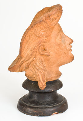 Extremely Rare Terra Cotta Face Vase, Inscribed "Bell / Fecit 1875," probably Joseph Bell, Muskingum County, Ohio