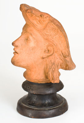 Extremely Rare Terra Cotta Face Vase, Inscribed "Bell / Fecit 1875," probably Joseph Bell, Muskingum County, Ohio