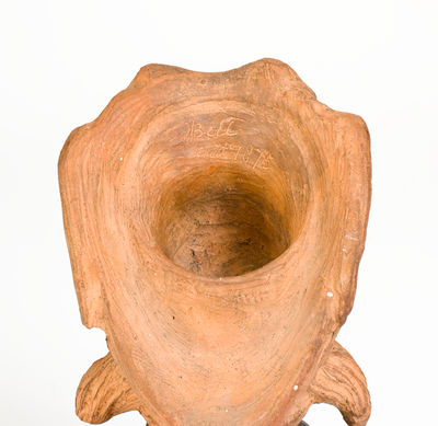 Extremely Rare Terra Cotta Face Vase, Inscribed "Bell / Fecit 1875," probably Joseph Bell, Muskingum County, Ohio