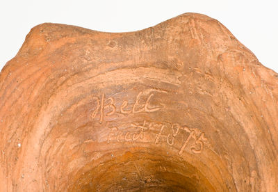Extremely Rare Terra Cotta Face Vase, Inscribed "Bell / Fecit 1875," probably Joseph Bell, Muskingum County, Ohio