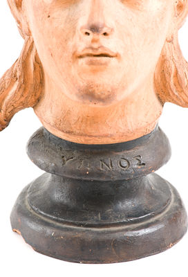 Extremely Rare Terra Cotta Face Vase, Inscribed "Bell / Fecit 1875," probably Joseph Bell, Muskingum County, Ohio