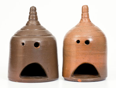 Two Rare Salt-Glazed Stoneware Bird Houses, American, second half 19th century