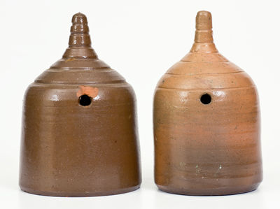 Two Rare Salt-Glazed Stoneware Bird Houses, American, second half 19th century