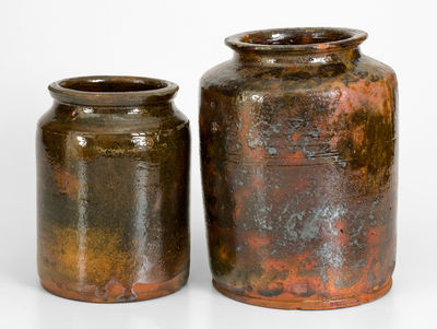 Two Glazed Northeastern U.S. Redware Jars, circa 1840