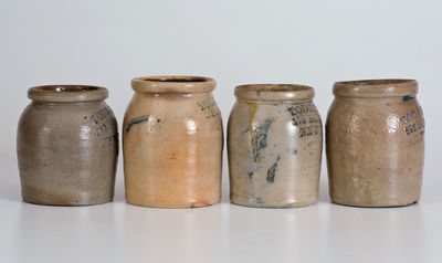 Four Small-Sized TODE BROS / 210 BOWERY / NEW YORK Stoneware Condiment Jars