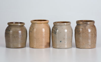 Four Small-Sized TODE BROS / 210 BOWERY / NEW YORK Stoneware Condiment Jars