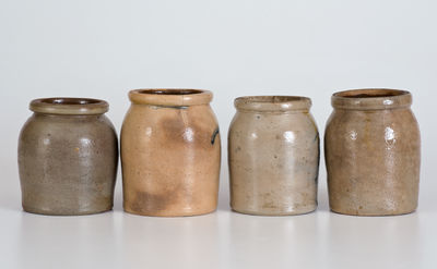 Four Small-Sized TODE BROS / 210 BOWERY / NEW YORK Stoneware Condiment Jars