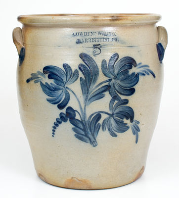 5 Gal. COWDEN & WILCOX / HARRISBURG, PA Stoneware Jar w/ Floral Decoration
