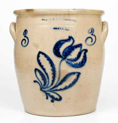3 Gal. T. HARRINGTON / LYONS Stoneware Jar w/ Elaborate Slip-Trailed Floral Decoration