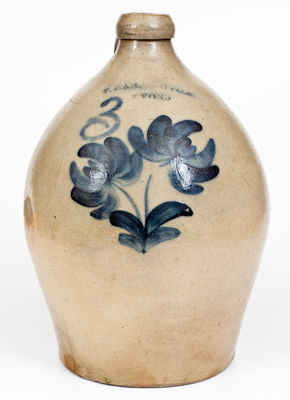 3 Gal. T. HARRINGTON / LYONS Stoneware Jug w/ Floral Decoration