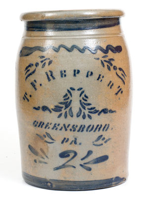 2 Gal. T. F. REPPERT / GREENSBORO, Pennsylvania Stoneware Jar