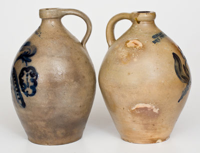 Two Buffalo, NY Stoneware Jugs w/ Floral Decoration, Godfrey and John Heiser