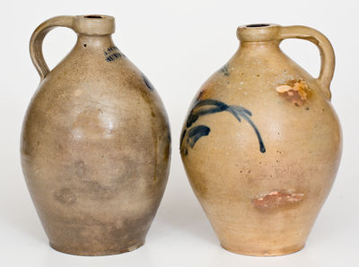 Two Buffalo, NY Stoneware Jugs w/ Floral Decoration, Godfrey and John Heiser