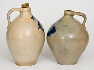 Two P. MUGLER & CO. / BUFFALO, N.Y. Stoneware Jugs w/ Cobalt Floral Decoration, c1848-1852