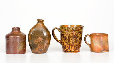 Four Small Glazed American Redware Articles, 19th century