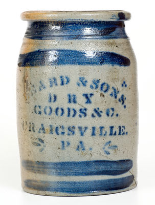 Rare LEARD & SONS / DRY GOODS / CRAIGSVILLE, PA Stoneware Advertising Jar