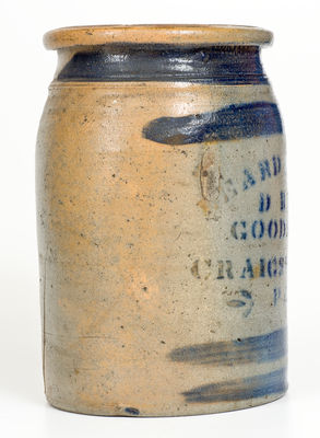 Rare LEARD & SONS / DRY GOODS / CRAIGSVILLE, PA Stoneware Advertising Jar