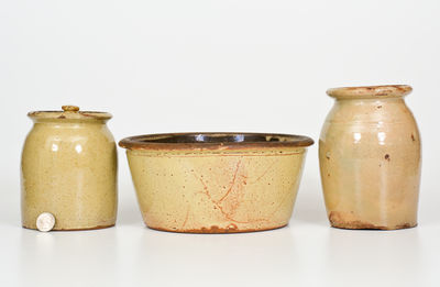 Three Pieces of Glazed Redware, probably NY State origin, second half 19th century