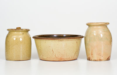 Three Pieces of Glazed Redware, probably NY State origin, second half 19th century
