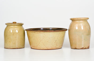 Three Pieces of Glazed Redware, probably NY State origin, second half 19th century