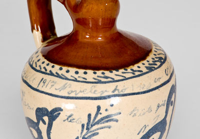 Extremely Rare Fulper (Flemington, NJ) Stoneware Puzzle Jug with Bird Decoration, 1917