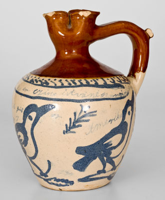 Extremely Rare Fulper (Flemington, NJ) Stoneware Puzzle Jug with Bird Decoration, 1917