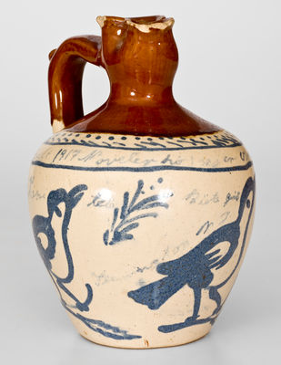 Extremely Rare Fulper (Flemington, NJ) Stoneware Puzzle Jug with Bird Decoration, 1917