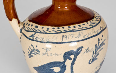 Extremely Rare Fulper (Flemington, NJ) Stoneware Puzzle Jug with Bird Decoration, 1917