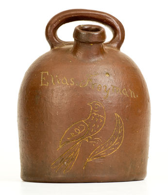 Scarce Mahoning County, Ohio Stoneware Harvest Jug w/ Incised Bird, 