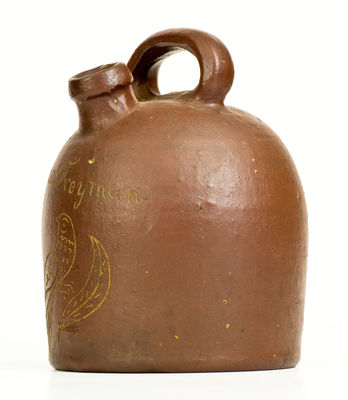 Scarce Mahoning County, Ohio Stoneware Harvest Jug w/ Incised Bird, 