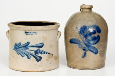 Two Pieces of Cobalt-Decorated Pennsylvania Stoneware, circa 1875
