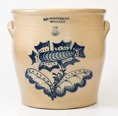 Exceptional A.O. WHITTEMORE / HAVANA, N.Y. Five-Gallon Stoneware Jar w/ Elaborate Floral Design