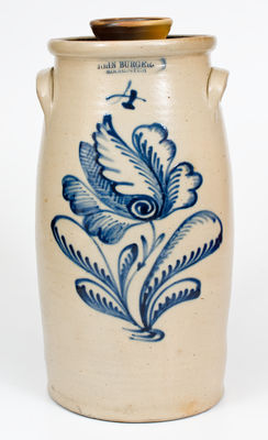 Exceptional JOHN BURGER / ROCHESTER, NY Four-Gallon Stoneware Churn w/ Elaborate Floral Design