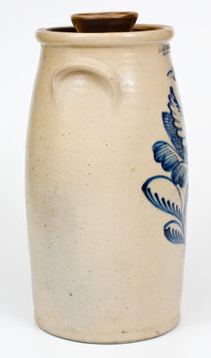 Exceptional JOHN BURGER / ROCHESTER, NY Four-Gallon Stoneware Churn w/ Elaborate Floral Design