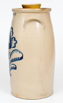 Exceptional JOHN BURGER / ROCHESTER, NY Four-Gallon Stoneware Churn w/ Elaborate Floral Design