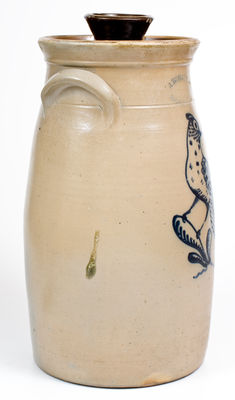 Scarce J. BURGER JR. / ROCHESTER, N.Y. Five-Gallon Stoneware Churn w/ Quail Decoration