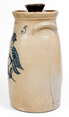 Scarce J. BURGER JR. / ROCHESTER, N.Y. Five-Gallon Stoneware Churn w/ Quail Decoration