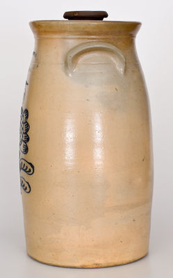 Five-Gallon J. BURGER, / ROCHESTER, N.Y. Stoneware Churn w/ Cobalt Floral Decoration