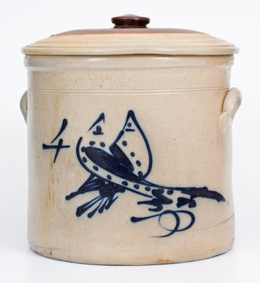 Four-Gallon Stoneware Double Bird Crock attrib. S. Hart, Fulton, New York