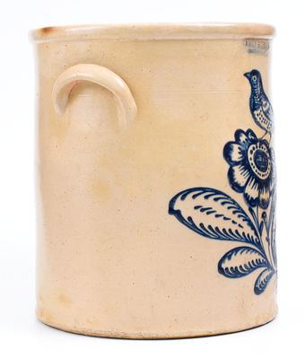 Exceptional JOHN BURGER / ROCHESTER Stoneware Crock w/ Elaborate Bird and Floral Decoration