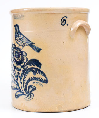 Exceptional JOHN BURGER / ROCHESTER Stoneware Crock w/ Elaborate Bird and Floral Decoration