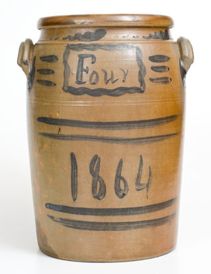 Scarce Four-Gallon attrib. A.P. Donaghho, Fredericktown, PA Stoneware Jar Dated 1864