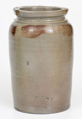 Scarce H. GLAZIER. / HUNTINGDON, PA Manganese-Decorated Stoneware Jar, c1831-54