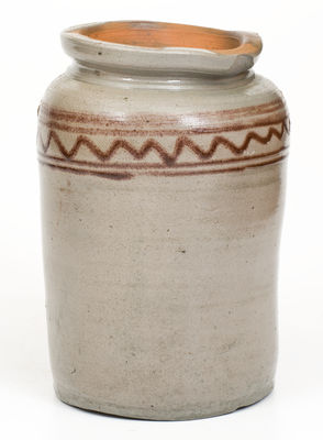 Rare attrib. Henry Glazier, Huntingdon, Pennsylvania Stoneware Jar w/ Slip-Trailed Manganese Decoration