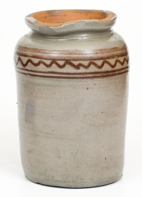 Rare attrib. Henry Glazier, Huntingdon, Pennsylvania Stoneware Jar w/ Slip-Trailed Manganese Decoration