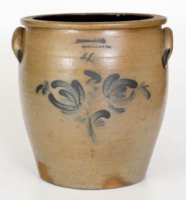 Four-Gallon THOMAS & BRO. / HUNTINGDON, PA Stoneware Jar w/ Cobalt Floral Decoration